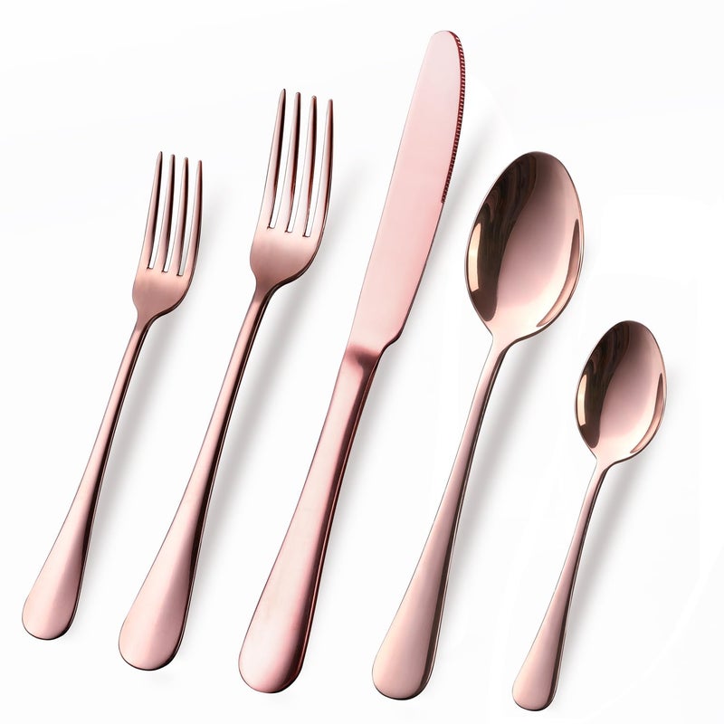 OGORI Copper/Rose Gold Silverware Set, OGORI 40-Piece Stainless Steel Flatware Set, Kitchen Utensil Set Service for 8, Mirror Polished Tableware Cutlery Set for Home and Restaurant, Dishwasher Safe - Image 1